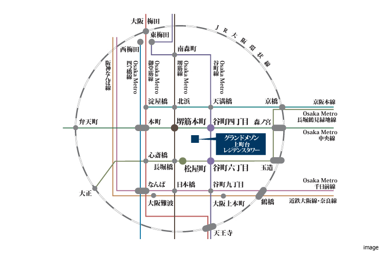 アクセス図｜グランドメゾン上町台レジデンスタワー